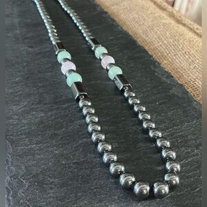Art Deco revival Hematite and Rose quartz beads